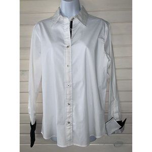 TIZZIE by DIZZY-LIZZI Sz LARGE White Cotton Stretch Shirt Velvet Cuffs EUC